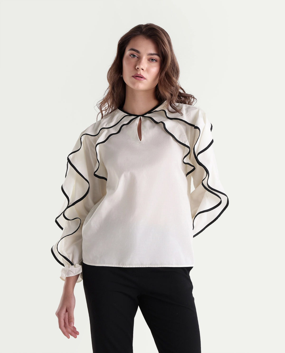 Rareism Women's Janparah White Cotton Blend Crew Neck Regular Plain Top