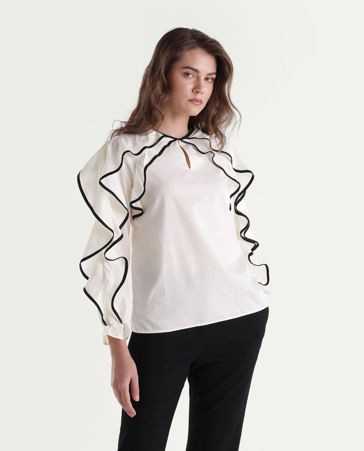 Rareism Women's Janparah White Cotton Blend Crew Neck Regular Plain Top