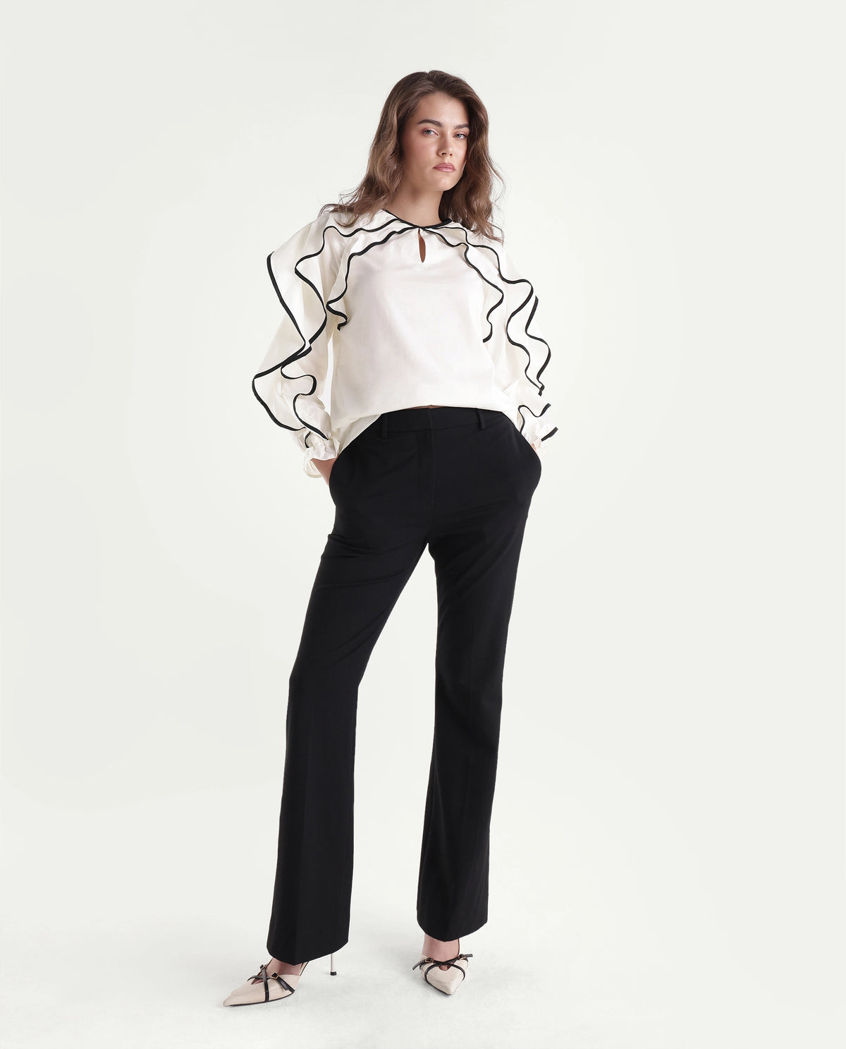 Rareism Women's Janparah White Cotton Blend Crew Neck Regular Plain Top