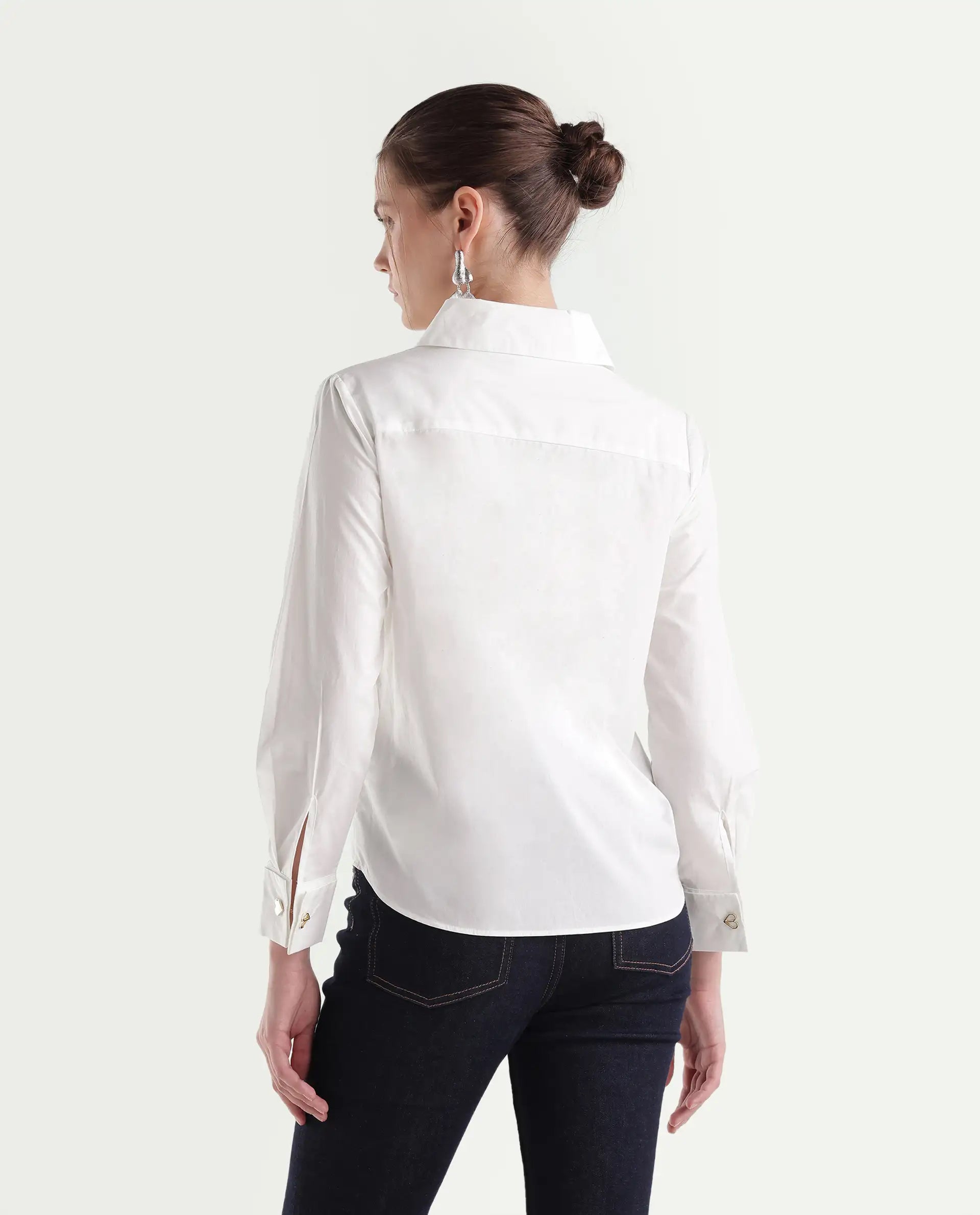 Rareism Women's Ronwio Light White Cotton Spread Collar Regular Plain Shirt