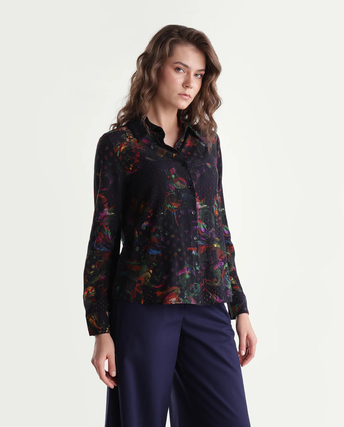 Rareism Women's Mausi Multi Viscose Spread Collar Regular Ornamental Print Shirt