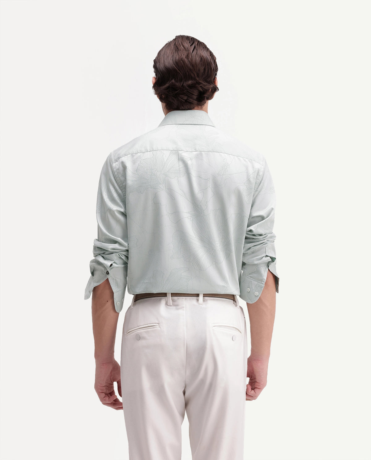 Rare Rabbit Men's Rott Light Green Cotton Spread Collar Regular Jacquard Shirt