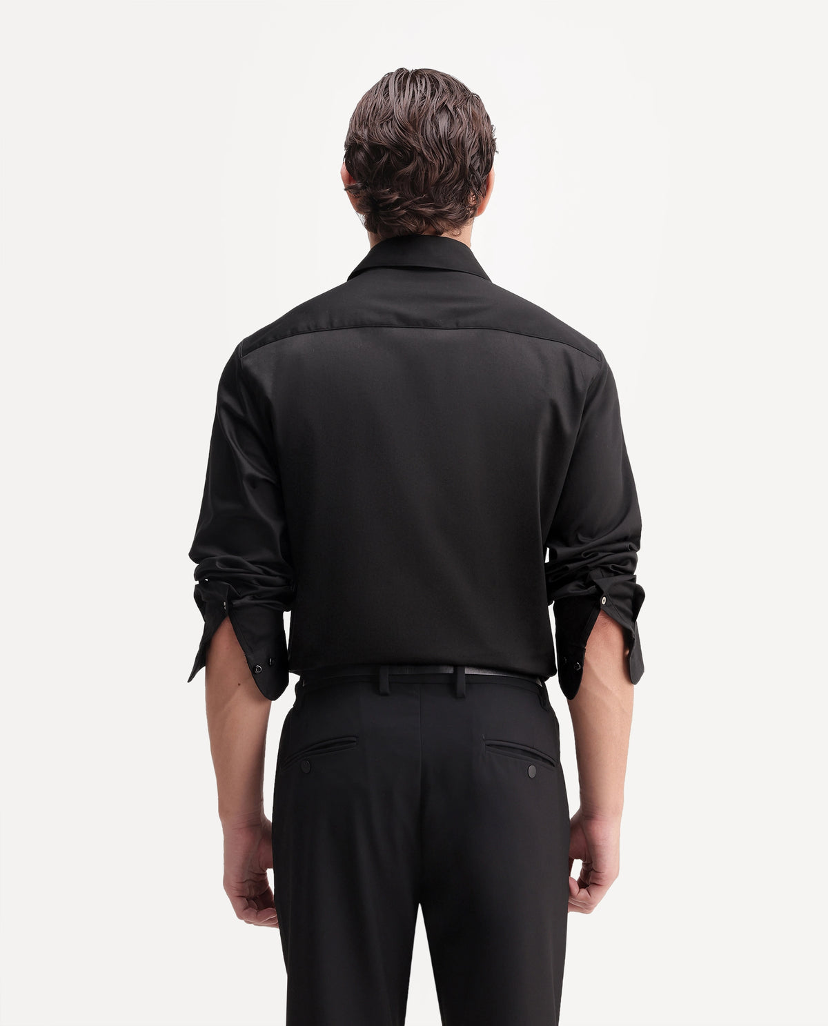 Rare Rabbit Men's Blit Black Cotton Blend Spread Collar Regular Embroidered Shirt