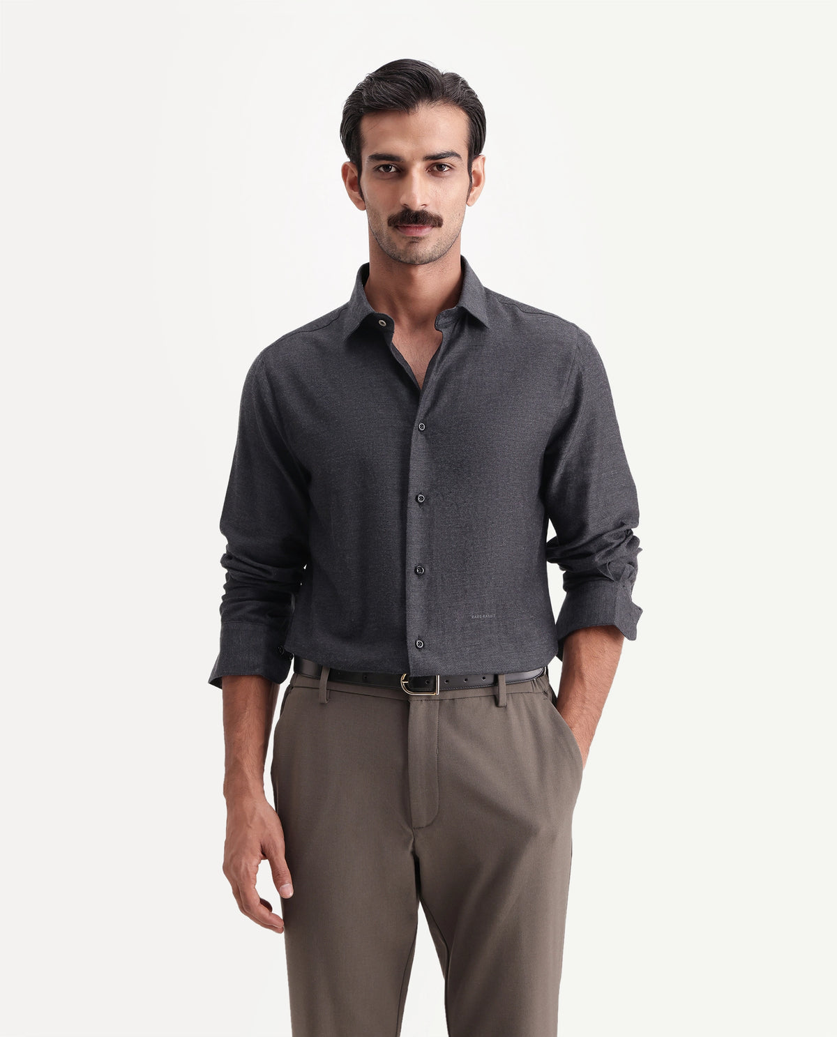 Rare Rabbit Men's Spar Black Cotton Blend Spread Collar Regular Fit Plain Shirt - image 4