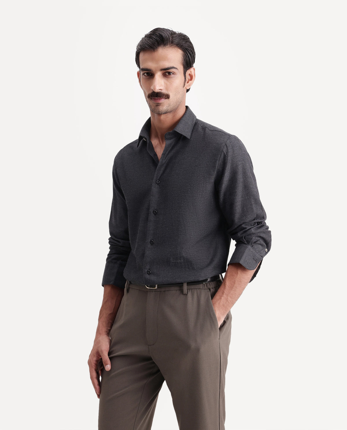 Rare Rabbit Men's Spar Black Cotton Blend Spread Collar Regular Fit Plain Shirt - image 5