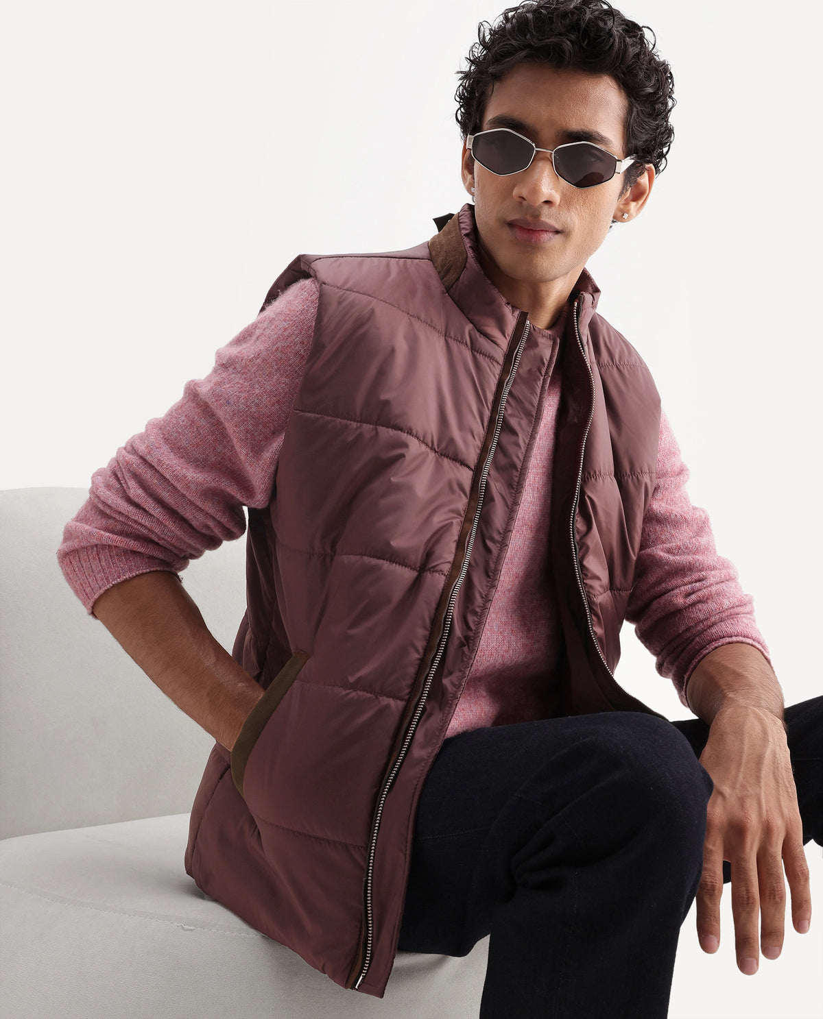 Rare Rabbit Men's Ravo Maroon Cotton High Neck Regular Plain Jacket
