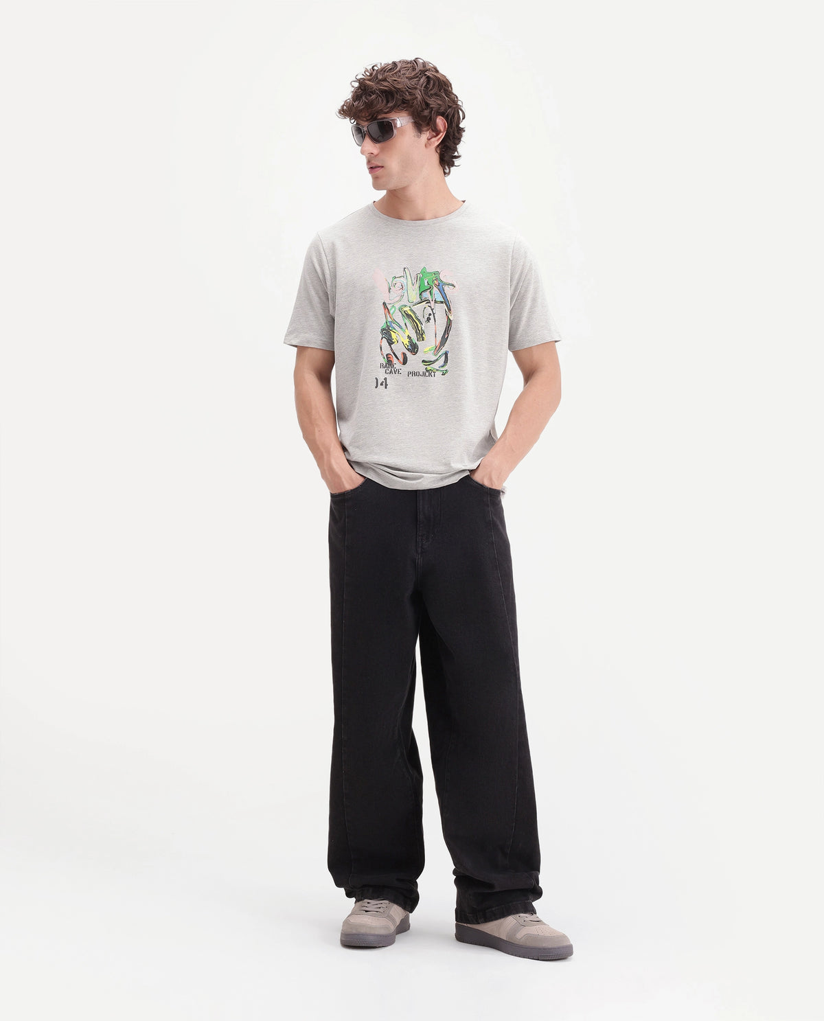 Rare Rabbit Men's Eos Light Grey Cotton Blend Crew Neck Regular Graphic Print T-Shirt