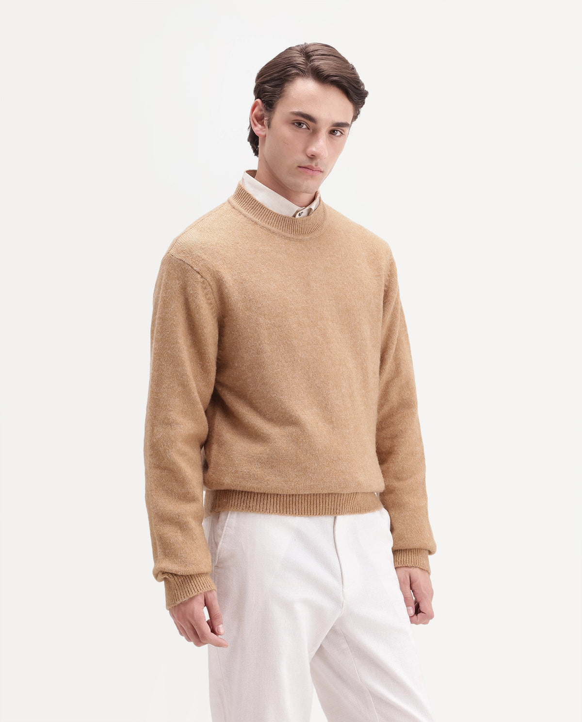 Rare Rabbit Men's Manny-E Dusky Yellow Acrylic Blend Crew Neck Regular Plain Sweater
