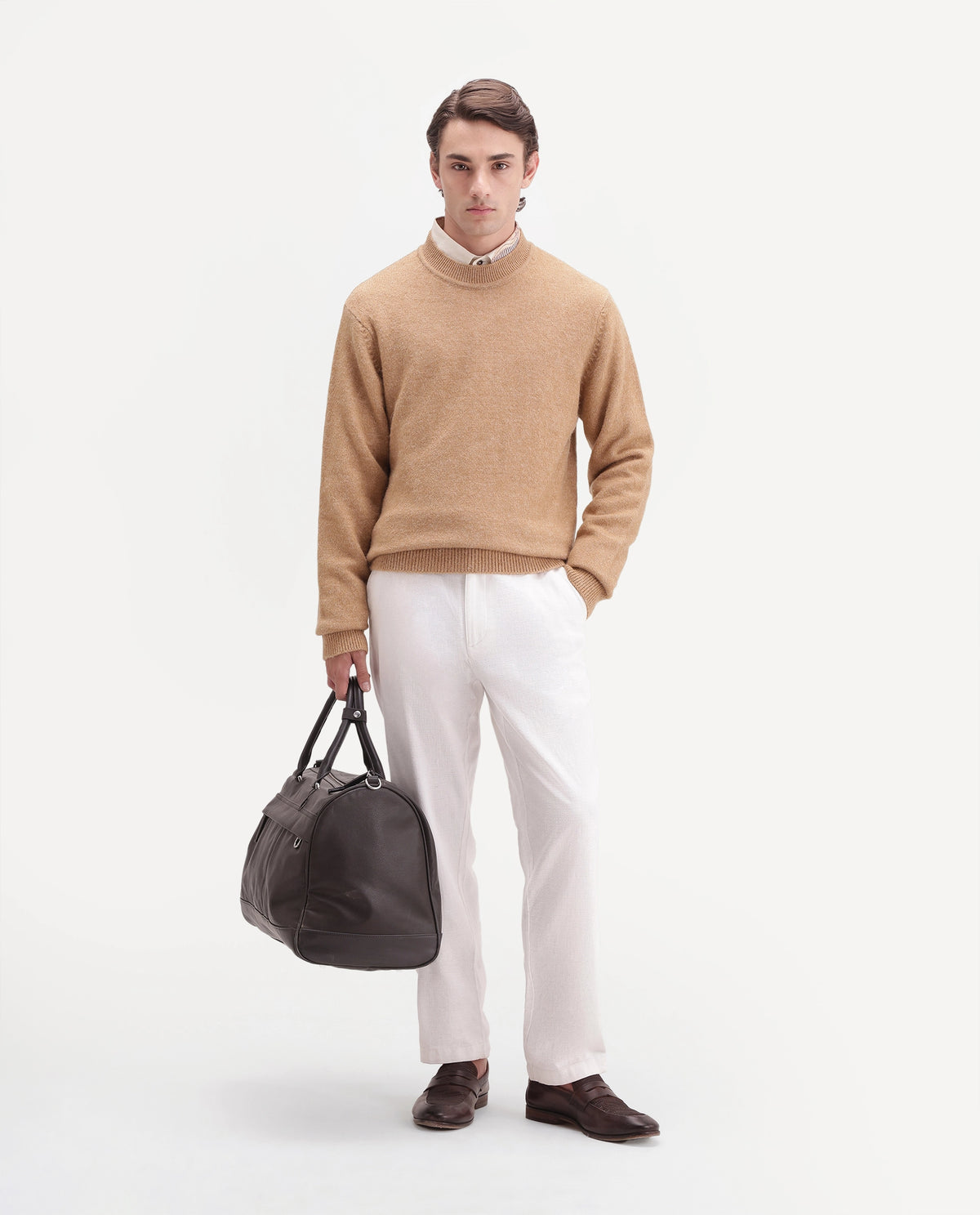 Rare Rabbit Men's Manny-E Dusky Yellow Acrylic Blend Crew Neck Regular Plain Sweater