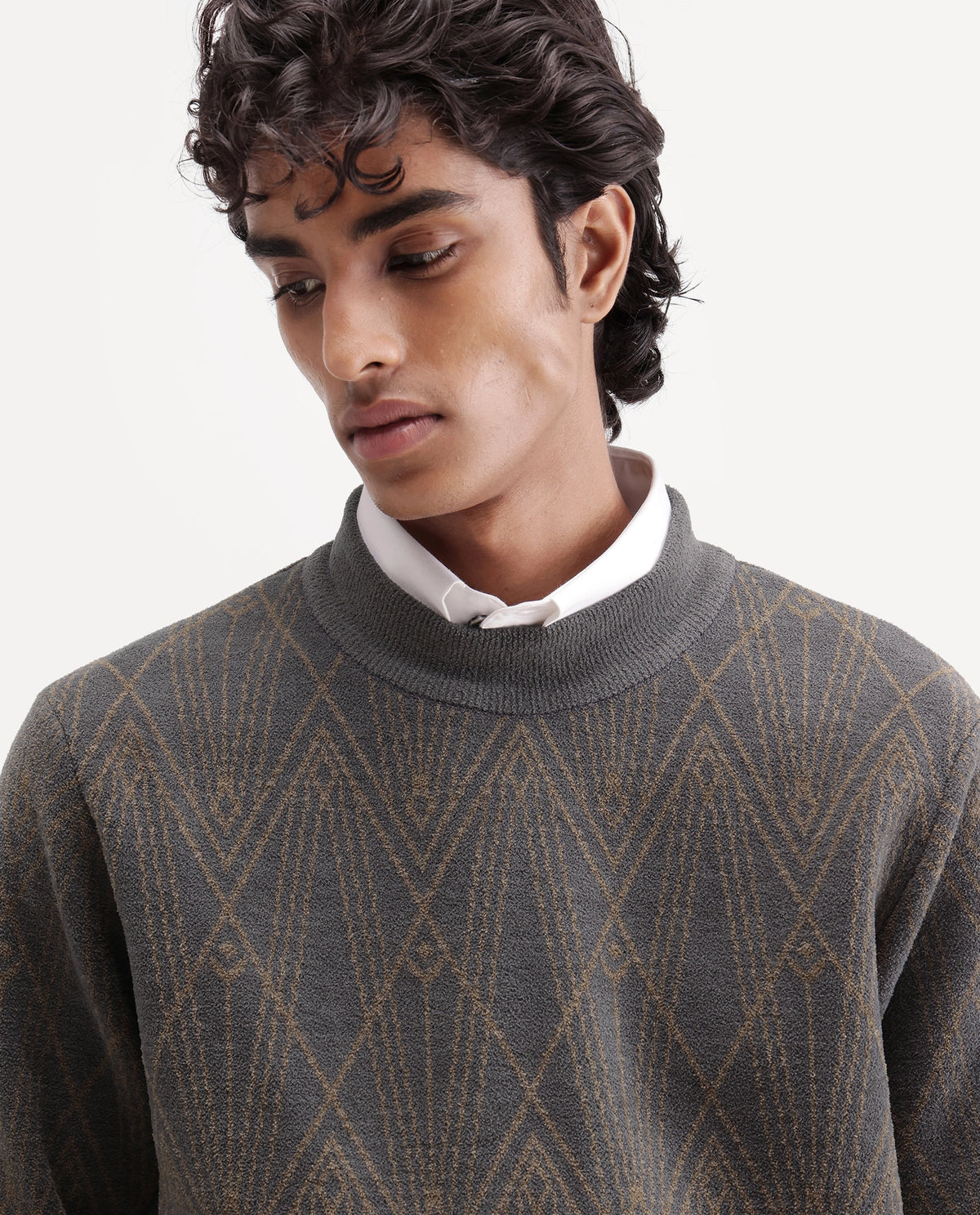 Rare Rabbit Men's Deigo-E Dusky Grey Polyester Cotton Blend Crew Neck Regular Fit Jacquard Sweater - image 3
