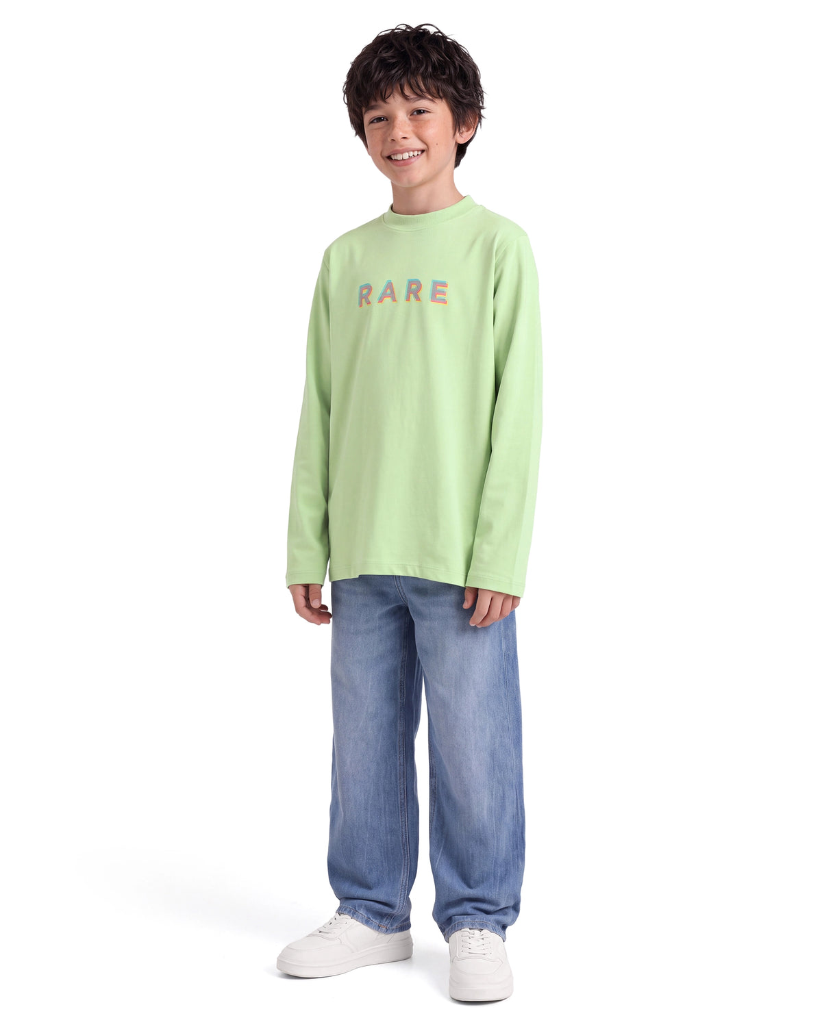 Rare Ones Kids Ryke Pastel Green Cotton Blend Fabric Crew Neck Pull-On Closure Regular Fit Graphic Print T-Shirt