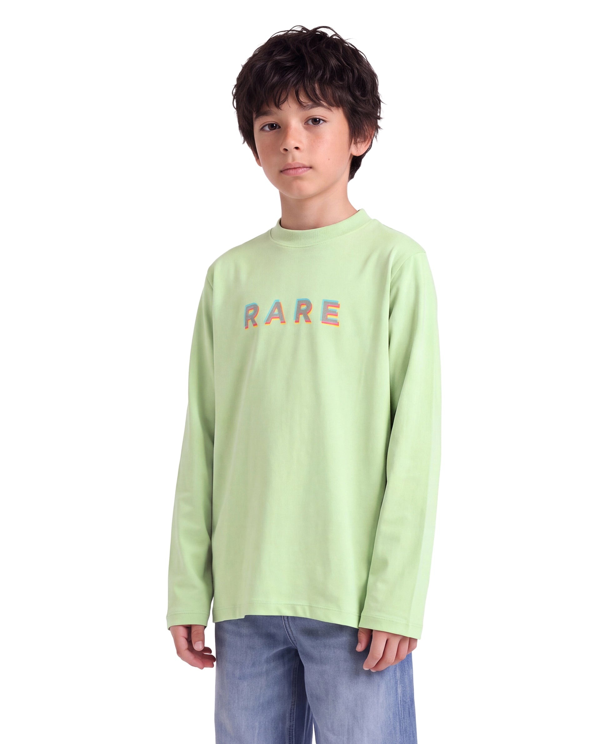 Rare Ones Kids Ryke Pastel Green Cotton Blend Fabric Crew Neck Pull-On Closure Regular Fit Graphic Print T-Shirt
