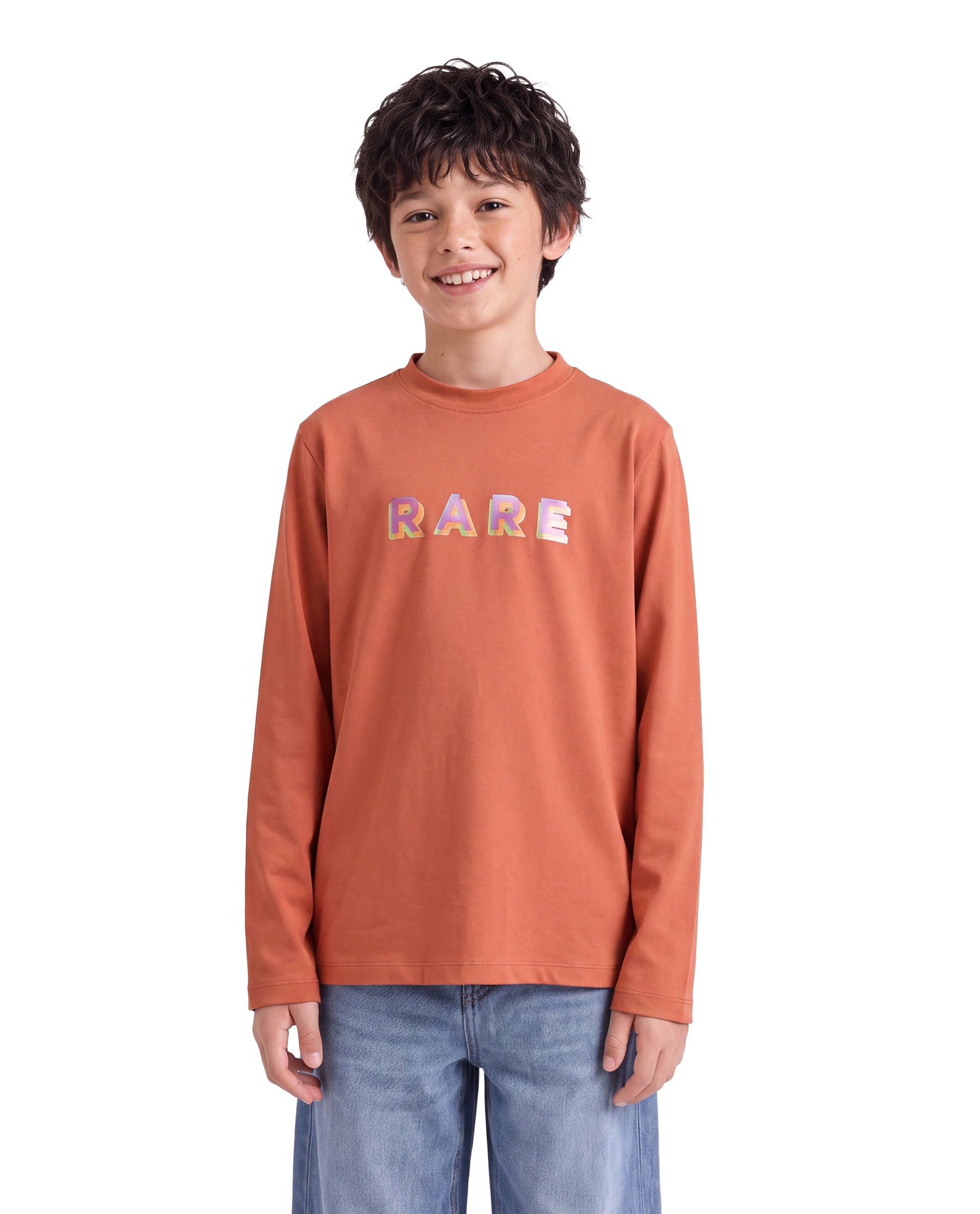 Rare Ones Kids Ryke Dusky Orange Cotton Blend Fabric Crew Neck Pull-On Closure Regular Fit Graphic Print T-Shirt