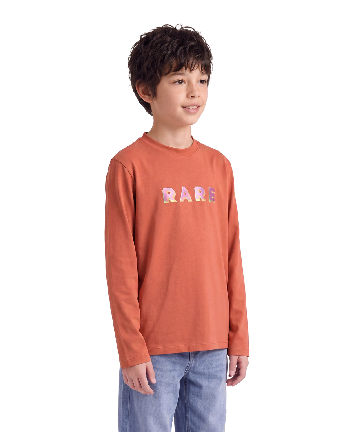 Rare Ones Kids Ryke Dusky Orange Cotton Blend Fabric Crew Neck Pull-On Closure Regular Fit Graphic Print T-Shirt