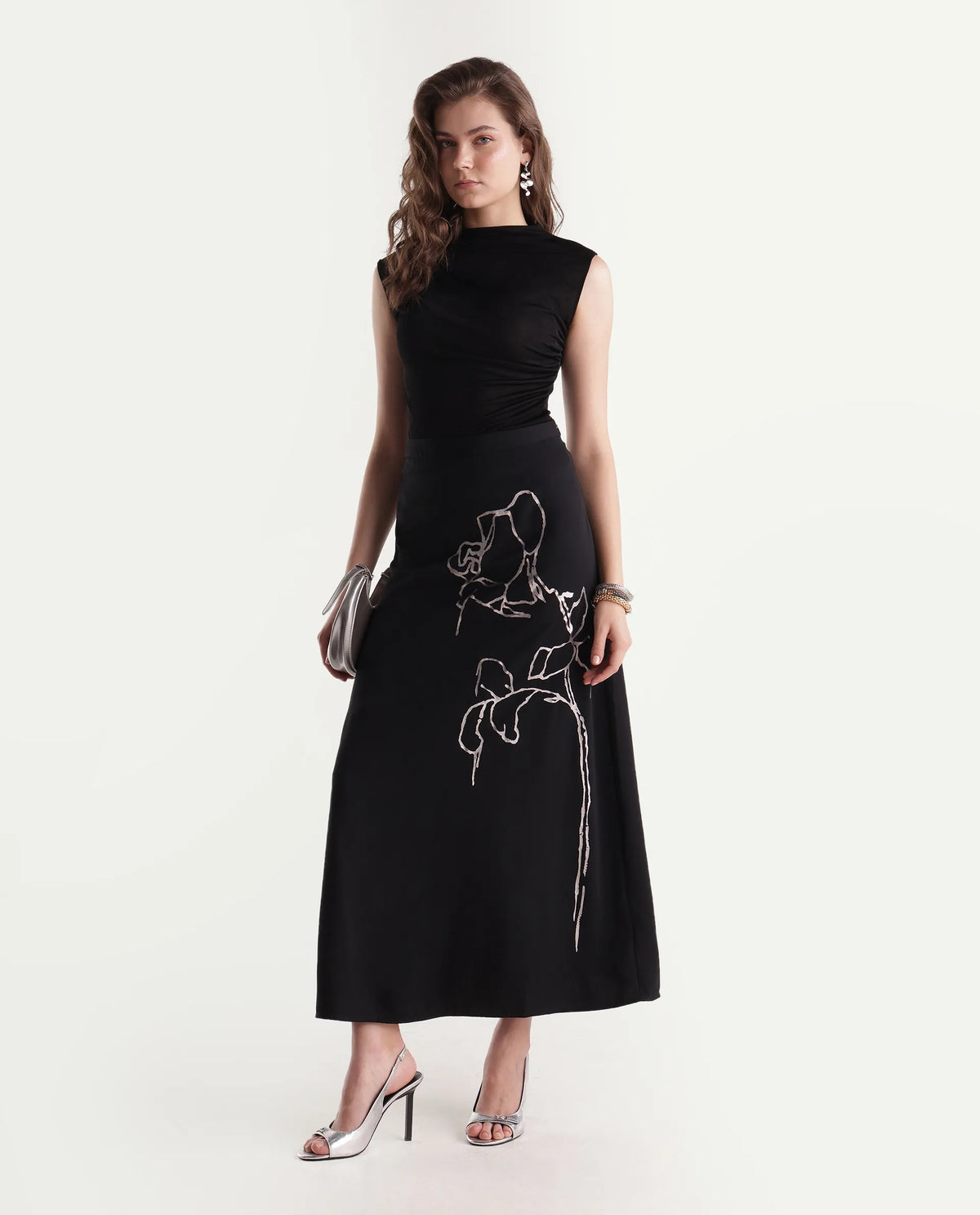 Rareism Women's Xylia Black Polyester A-Line Plain Skirt