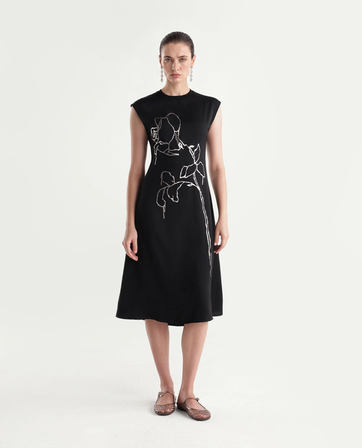 Rareism Women's Xaria Black Polyester High Neck Sheath Floral Print Dress