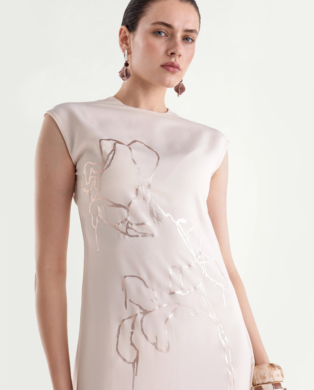 Rareism Women's Xaria Off White Polyester High Neck Sheath Floral Print Dress