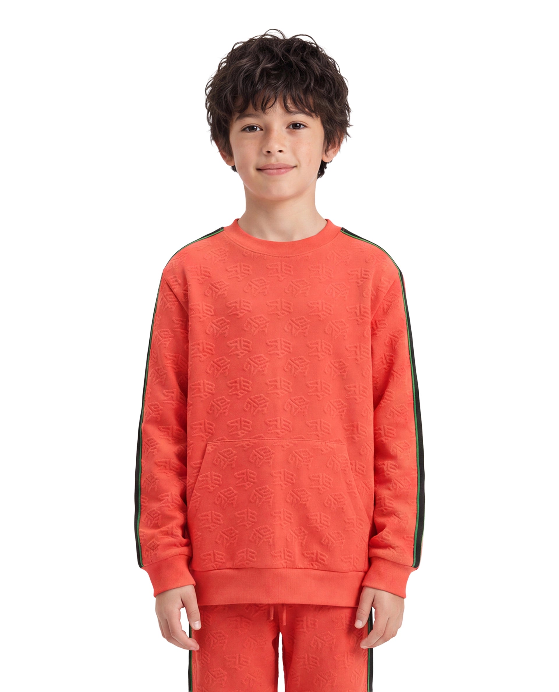 Rare Ones Kids Ziona Orange Cotton Blend Fabric Crew Neck Pull-On Closure Regular Fit Jacquard Sweatshirt