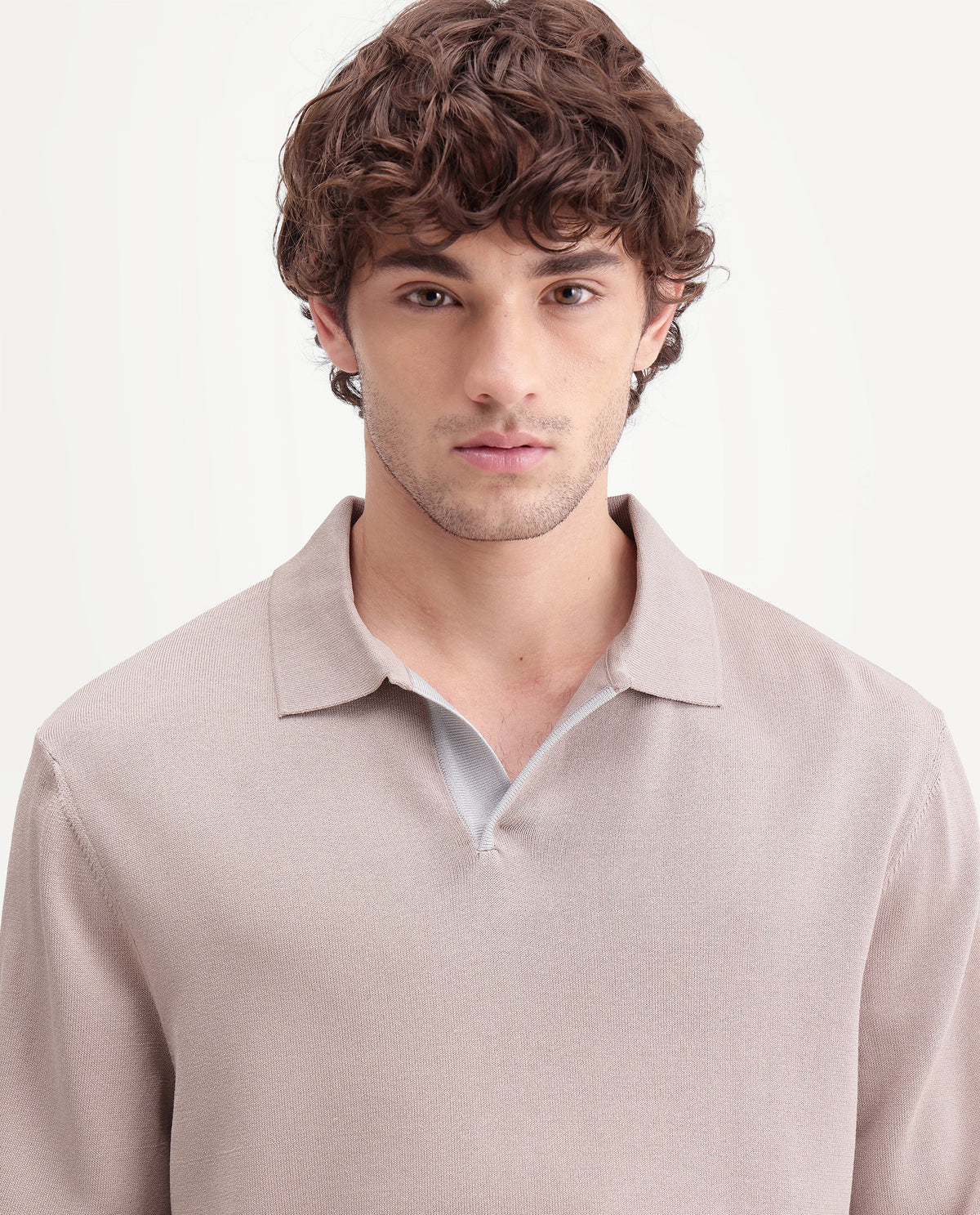 Rare Rabbit Mens Luma Beige Polyester Blend Spread Collar Regular Plain Polo