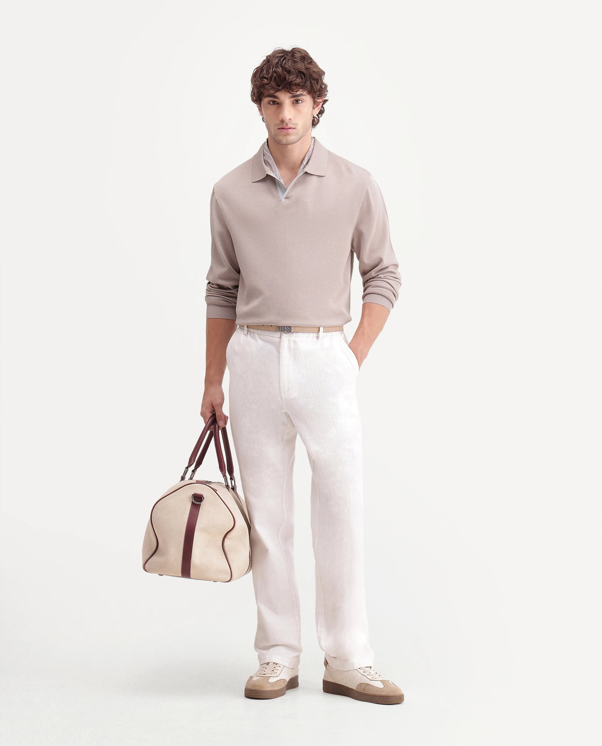 Rare Rabbit Mens Luma Beige Polyester Blend Spread Collar Regular Plain Polo