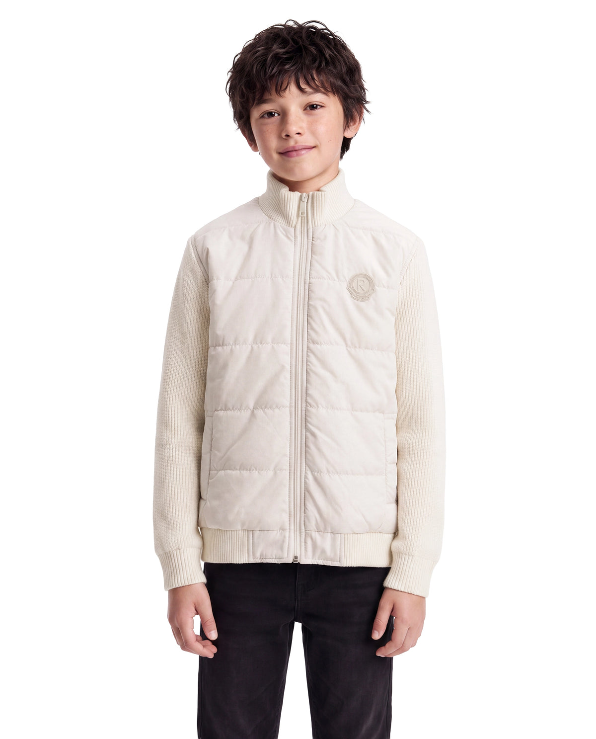 Rare Ones Kids Cyril Beige Polyester Fabric High Neck Zipper Closure Regular Plain Jacket