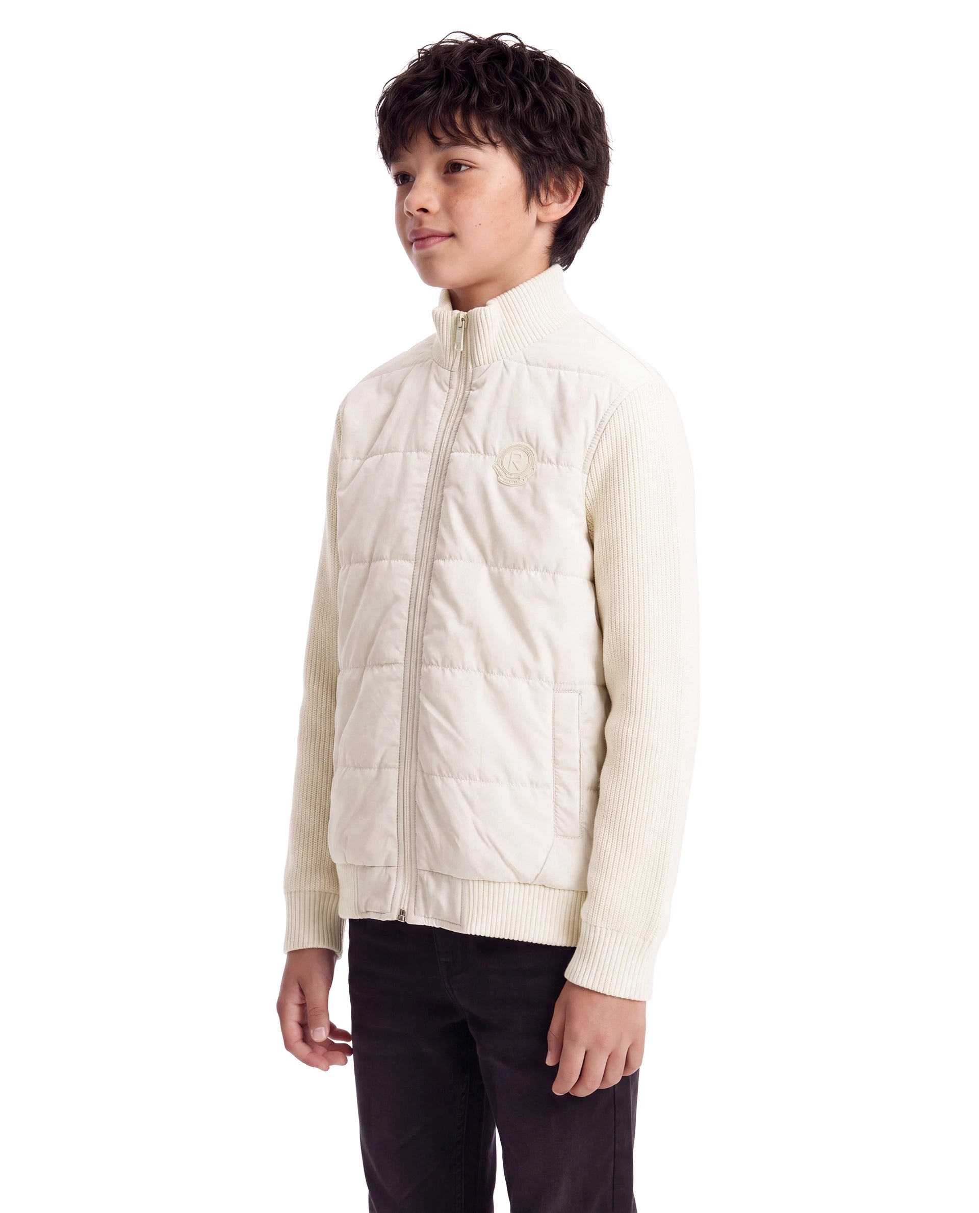 Rare Ones Kids Cyril Beige Polyester Fabric High Neck Zipper Closure Regular Plain Jacket