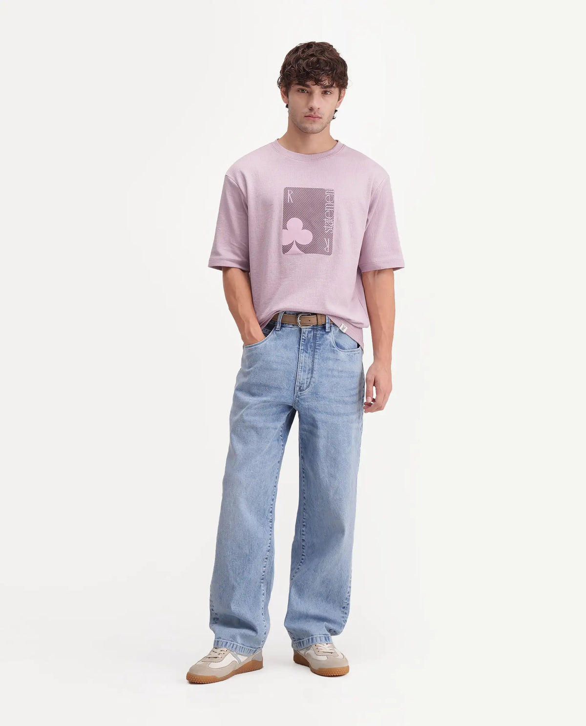 Rare Rabbit Men's Auve Light Pink Cotton Blend Crew Neck Relaxed Graphic Print T-Shirt
