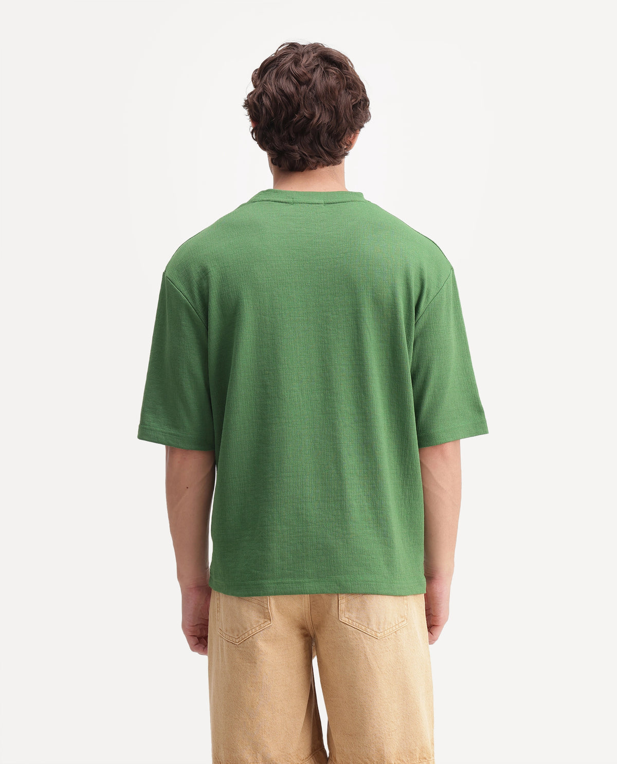Rare Rabbit Men's Rodo Primary Green Cotton Blend Crew Neck Regular Plain T-Shirt