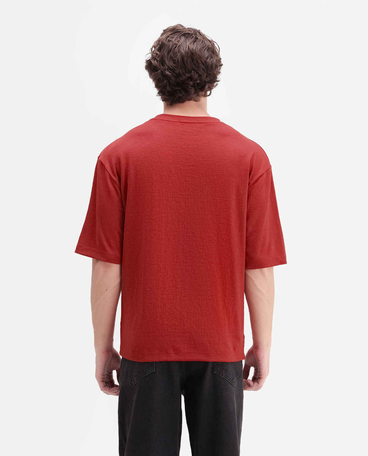 Rare Rabbit Men's Rodo Red Cotton Blend Crew Neck Regular Plain T-Shirt