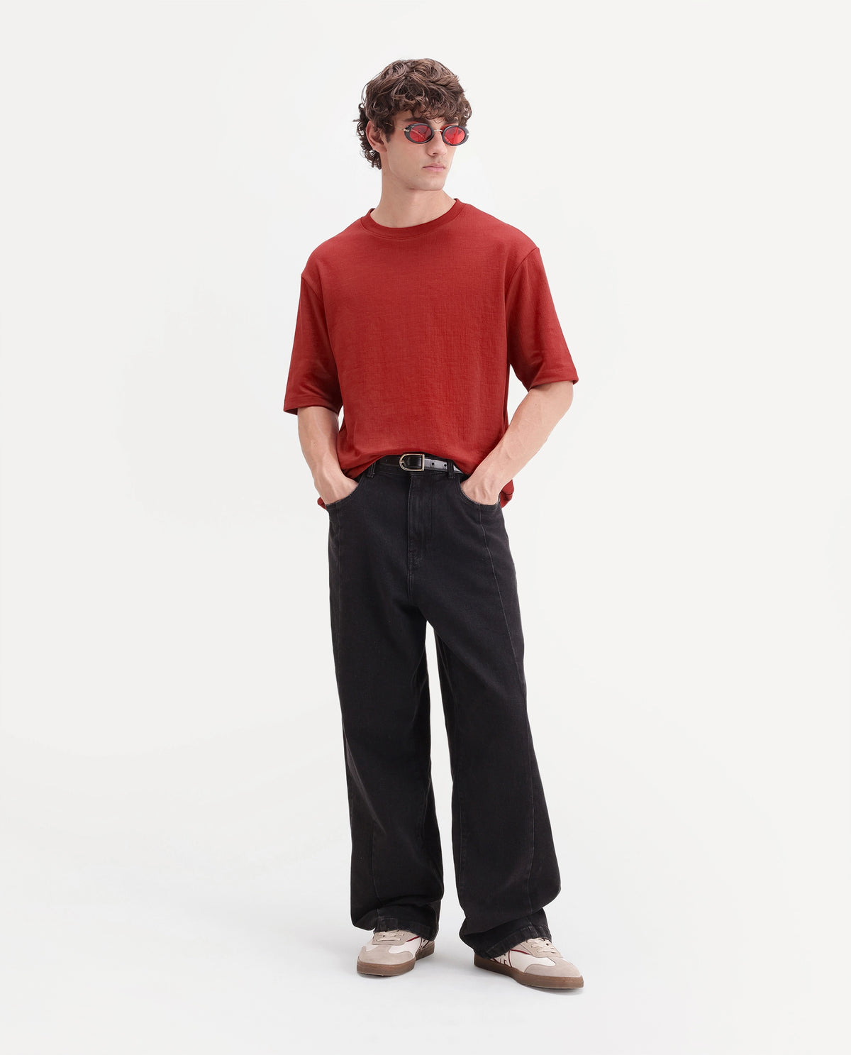 Rare Rabbit Men's Rodo Red Cotton Blend Crew Neck Regular Plain T-Shirt