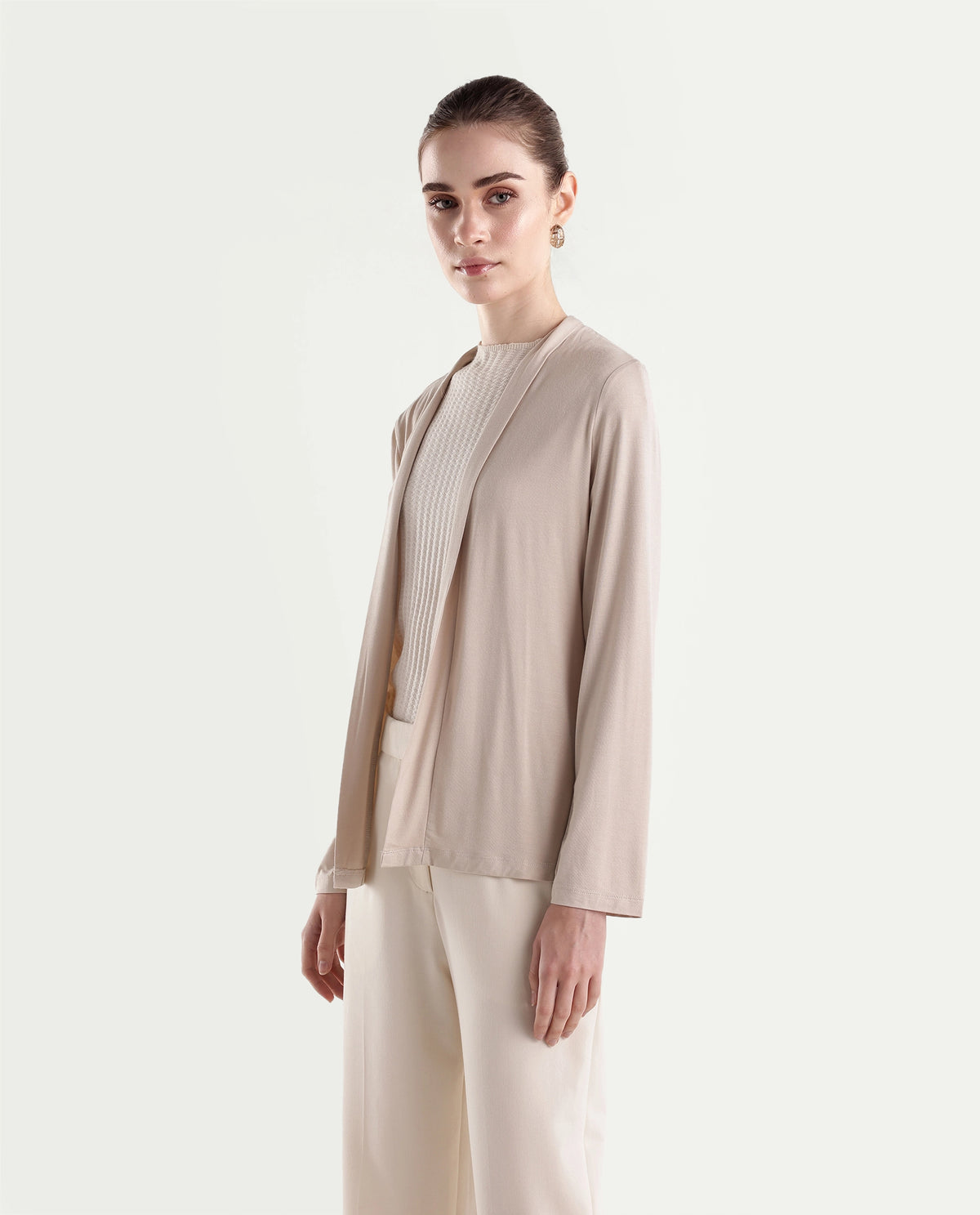 Rareism Women's Pommy Beige Modal Blend Collarless Regular Fit Plain Shrug - image 5