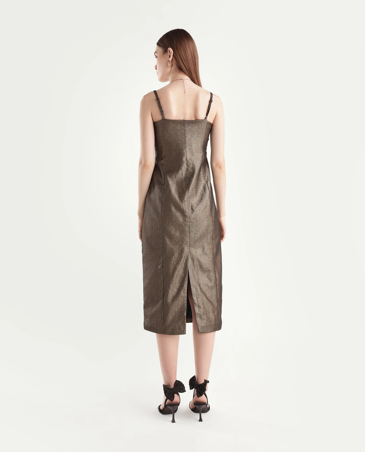 Rareism Women's Xoam Gold Polyester Blend Tube Neck Sheath Jacquard Dress - image 7