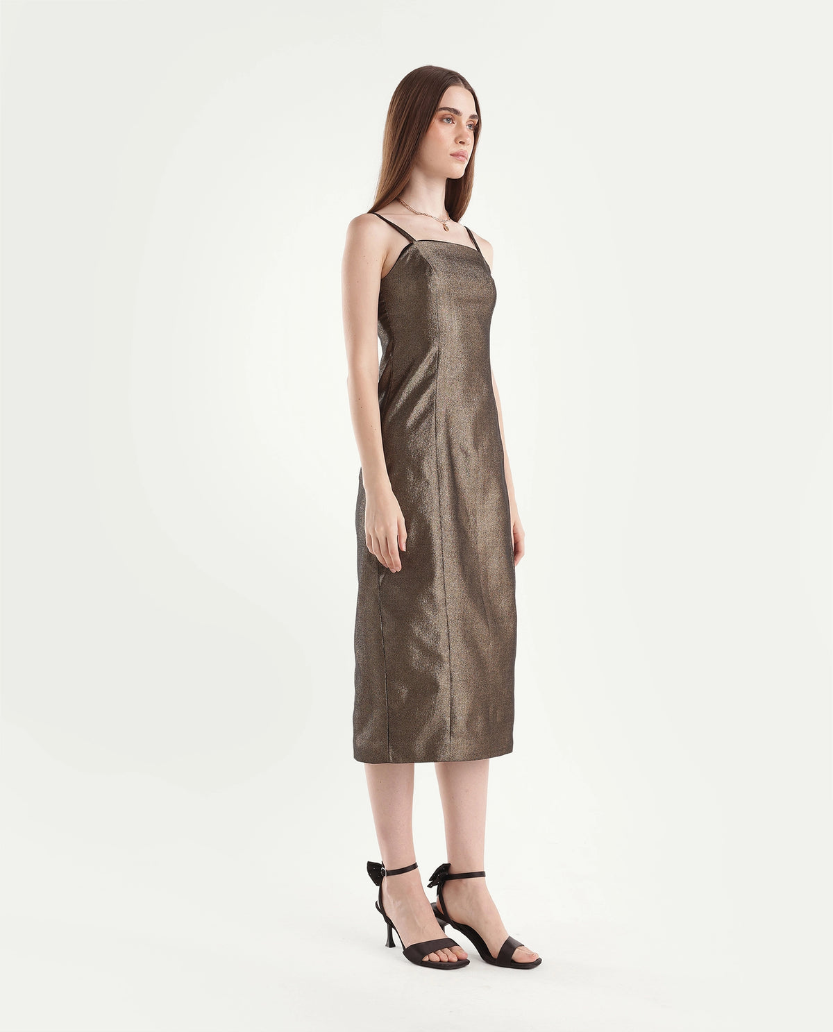 Rareism Women's Xoam Gold Polyester Blend Tube Neck Sheath Jacquard Dress - image 5