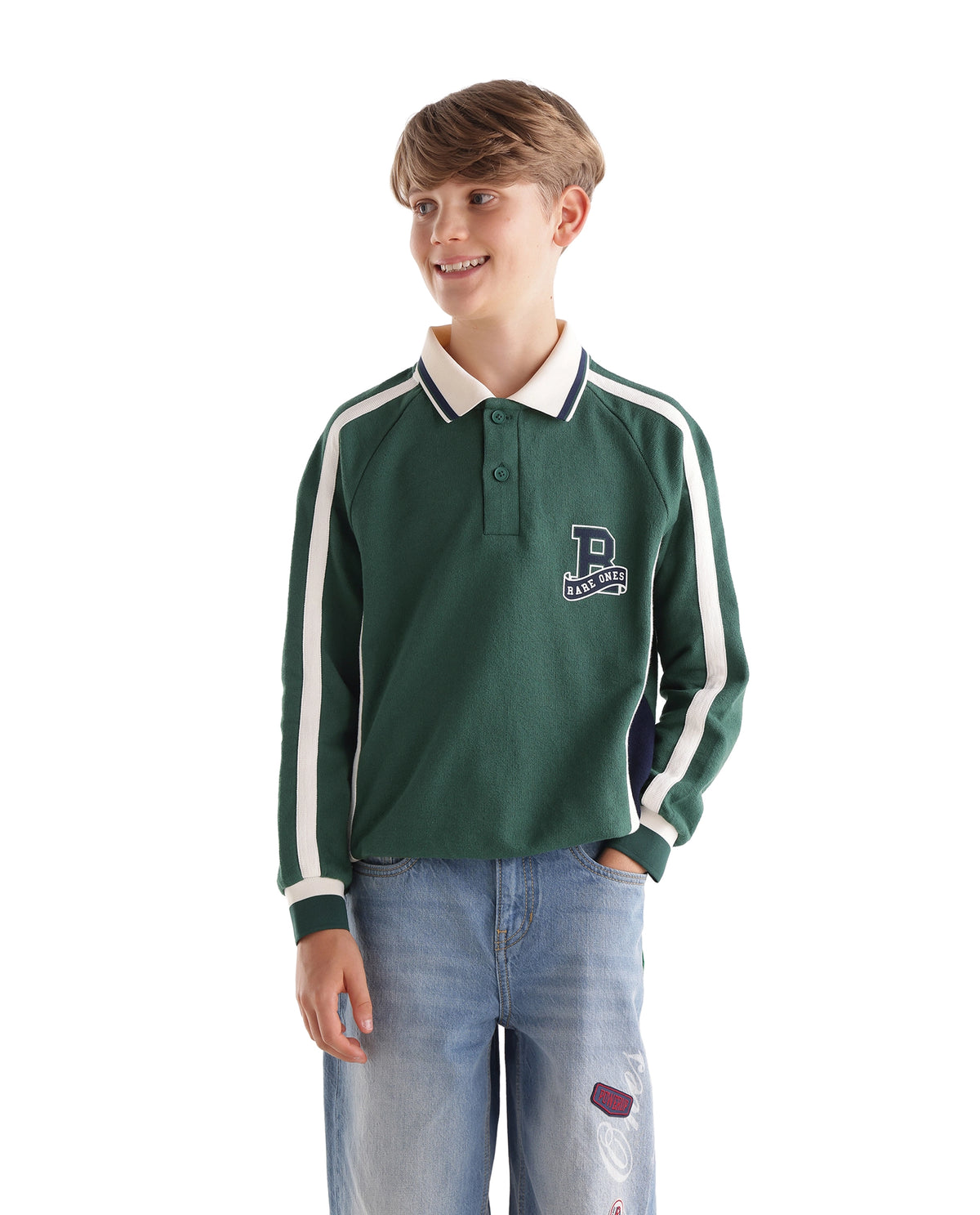 Rare Ones Kids Brit Dark Green Cotton Fabric Spread Collar Button Closure Regular Fit Graphic Print Polo - image 8