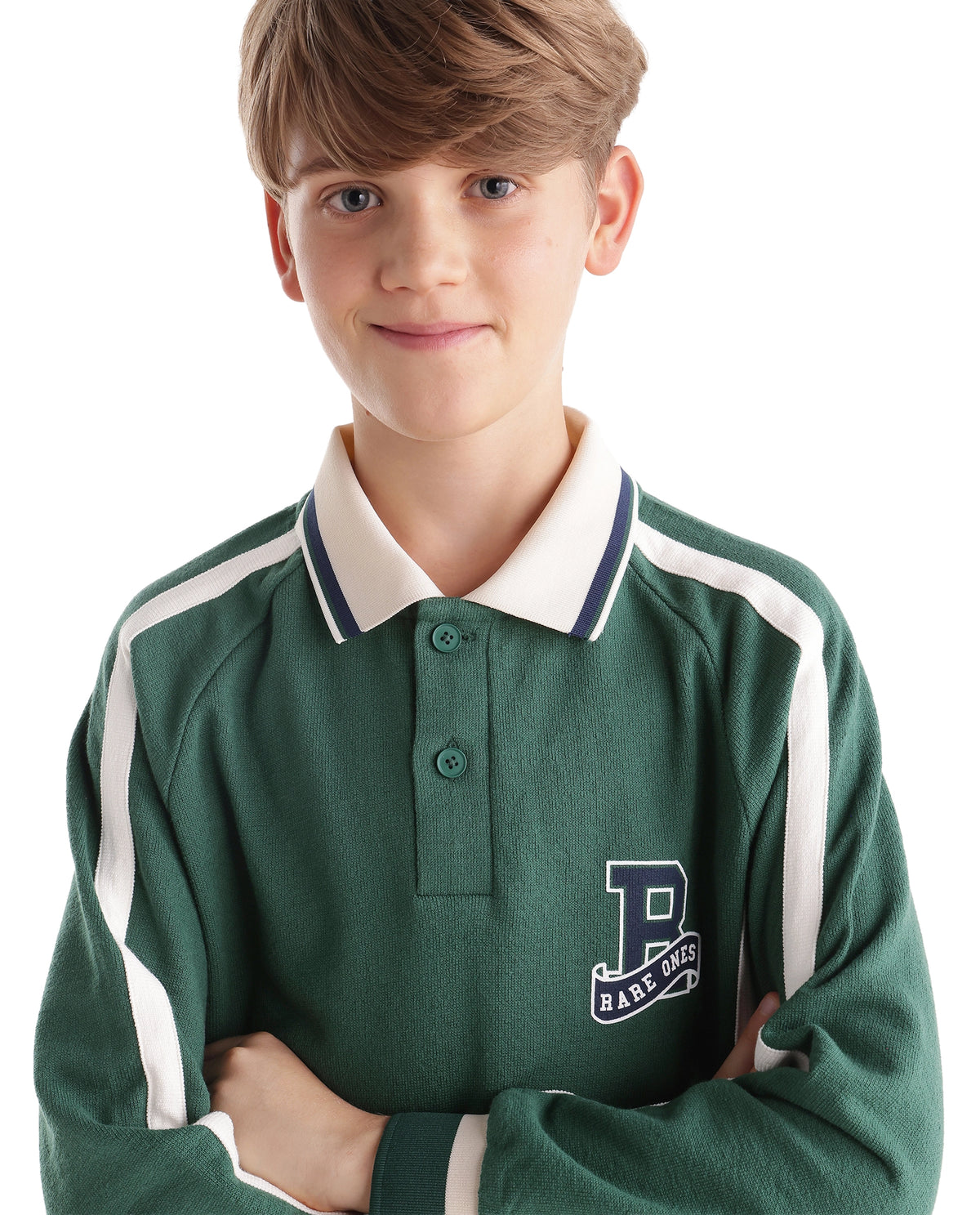 Rare Ones Kids Brit Dark Green Cotton Fabric Spread Collar Button Closure Regular Fit Graphic Print Polo - image 6