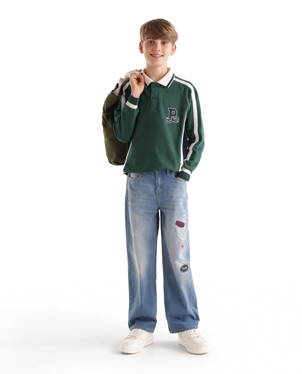 Rare Ones Kids Brit Dark Green Cotton Fabric Spread Collar Button Closure Regular Fit Graphic Print Polo - image 3