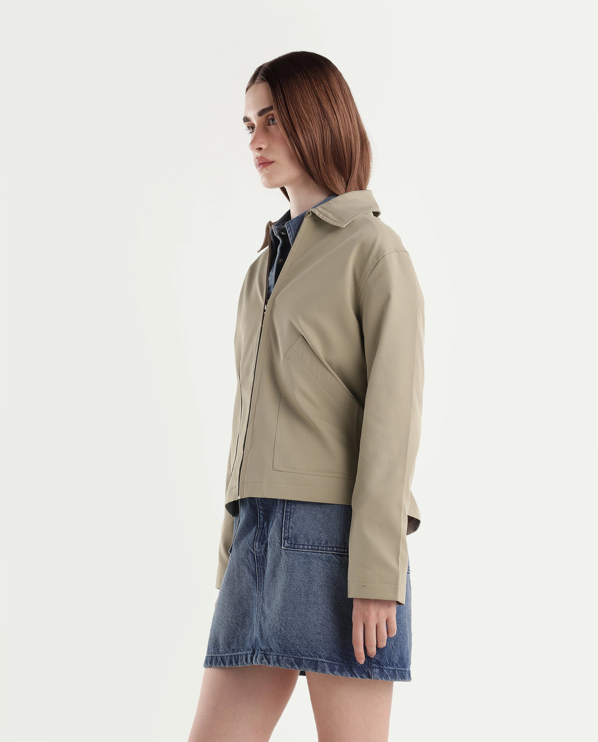 Rareism Women's Kru Beige Polyester Spread Collar Zipper Regular Plain Jacket - image 5