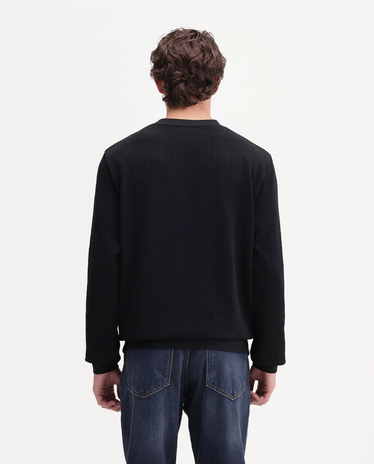Rare Rabbit Men's Yargi Black Cotton Blend Crew Neck Regular Jacquard Sweatshirt