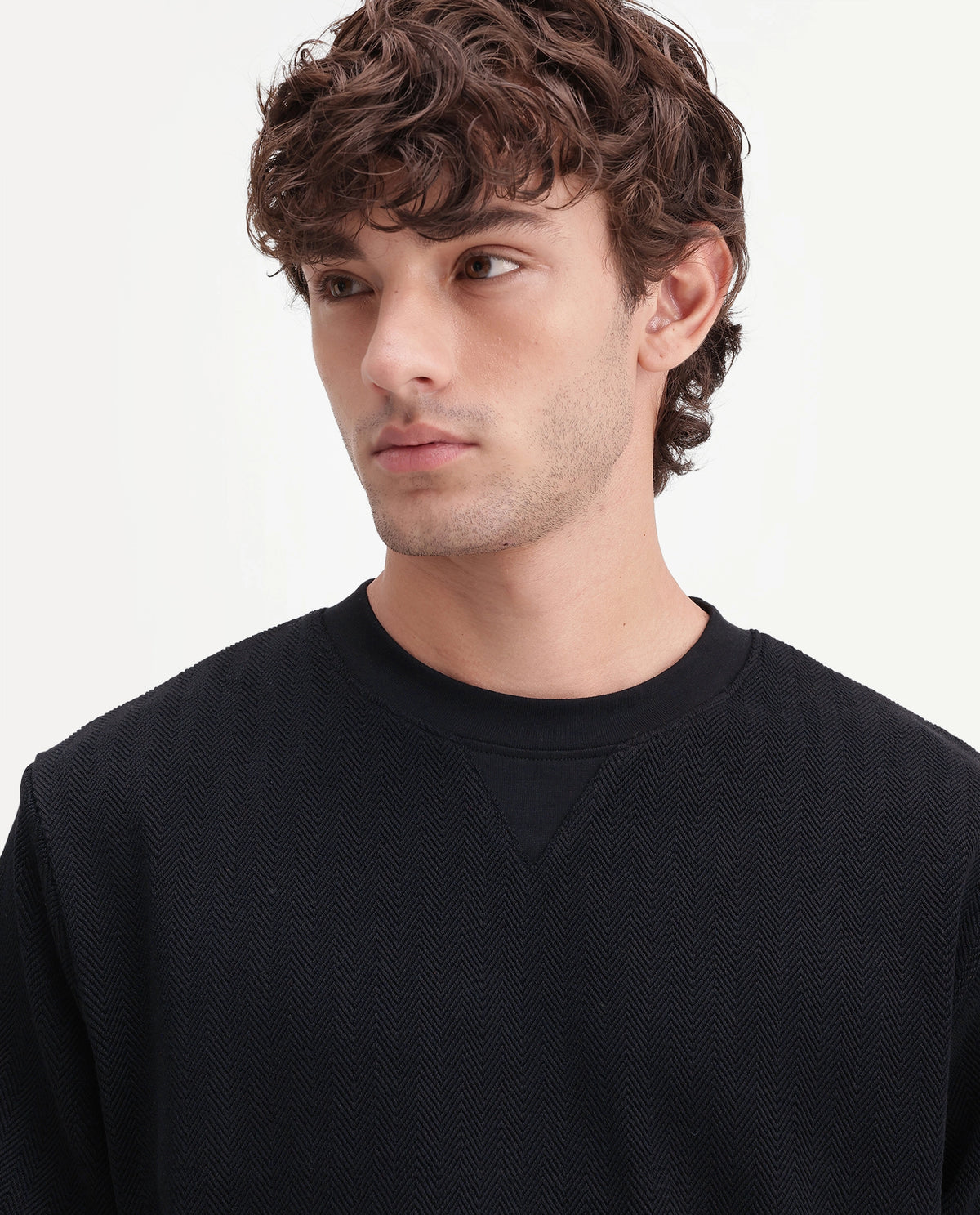 Rare Rabbit Men's Yargi Black Cotton Blend Crew Neck Regular Jacquard Sweatshirt