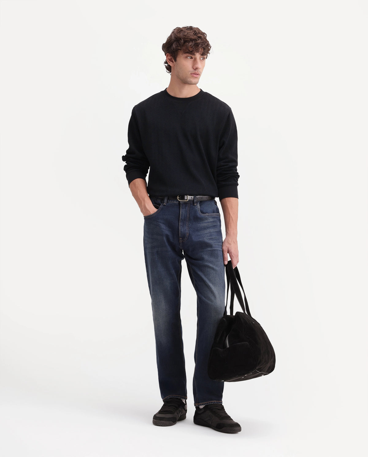 Rare Rabbit Men's Yargi Black Cotton Blend Crew Neck Regular Jacquard Sweatshirt