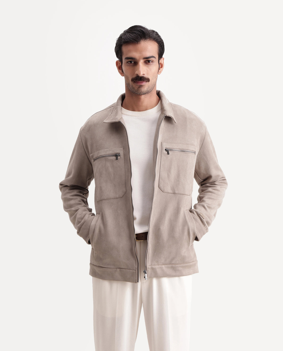 Rare Rabbit Men's Bax-26 Dark Beige Polyester Blend Spread Collar Zipper Regular Plain Jacket - image 4