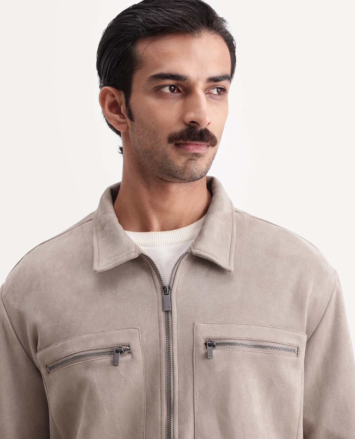 Rare Rabbit Men's Bax-26 Dark Beige Polyester Blend Spread Collar Zipper Regular Plain Jacket - image 3