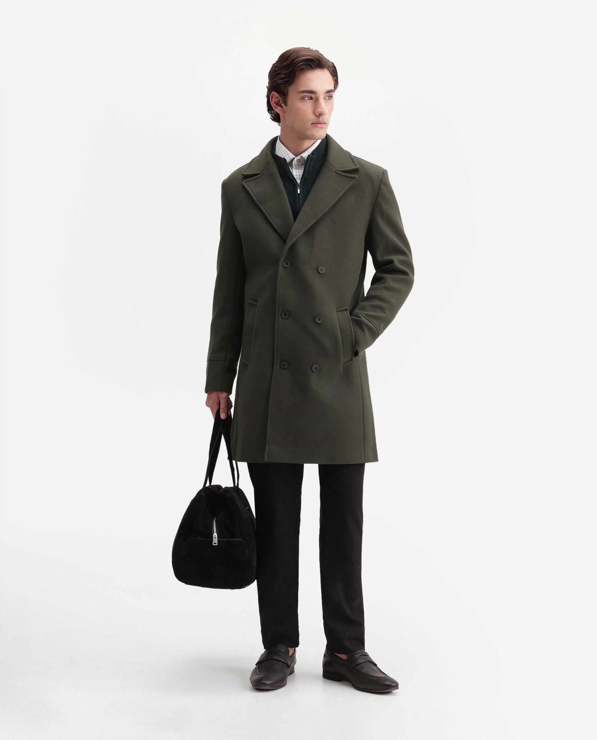 Rare Rabbit Men's Ryan Olive Polyester Blend Lapel Neck Button Regular Plain Jacket