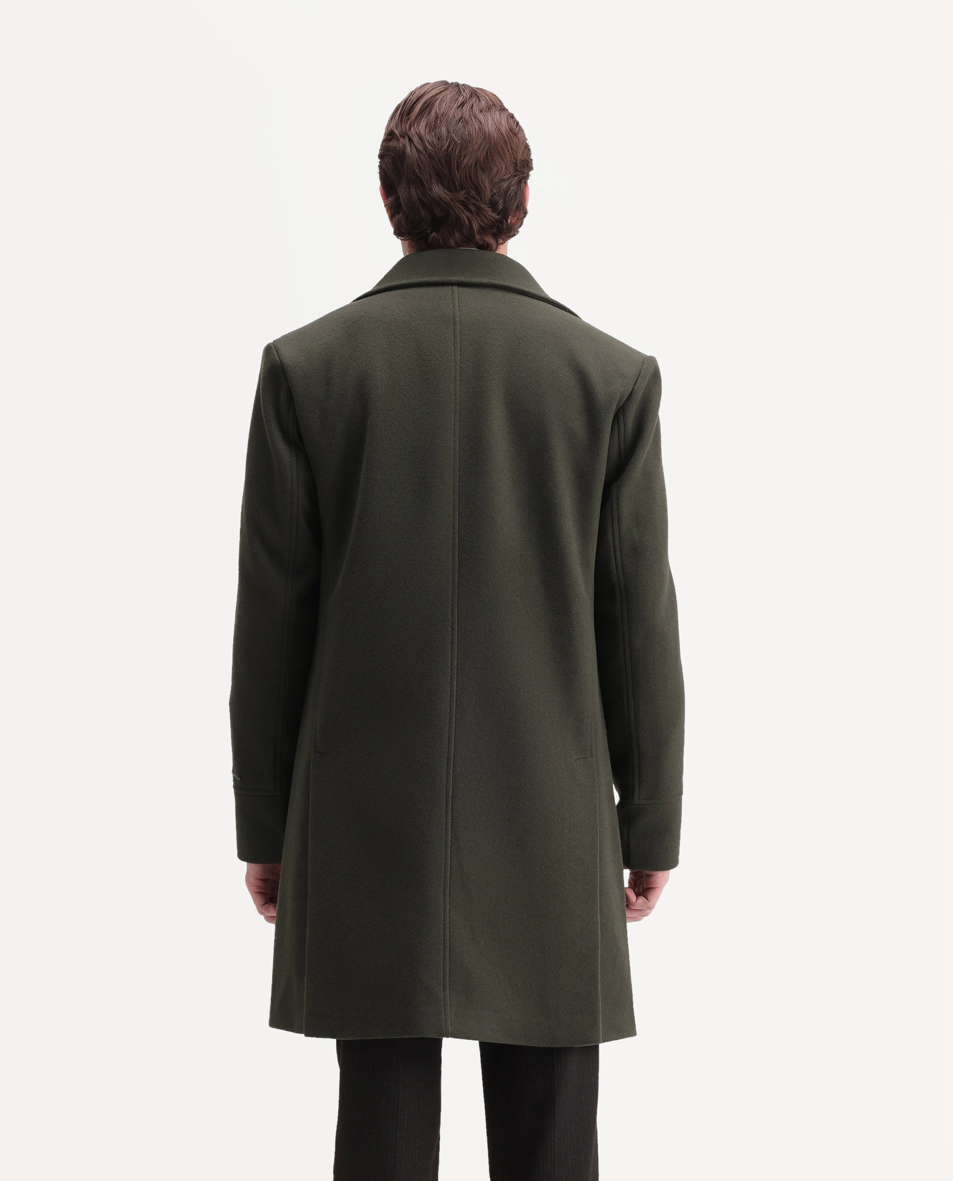 Rare Rabbit Men's Ryan Olive Polyester Blend Lapel Neck Button Regular Plain Jacket