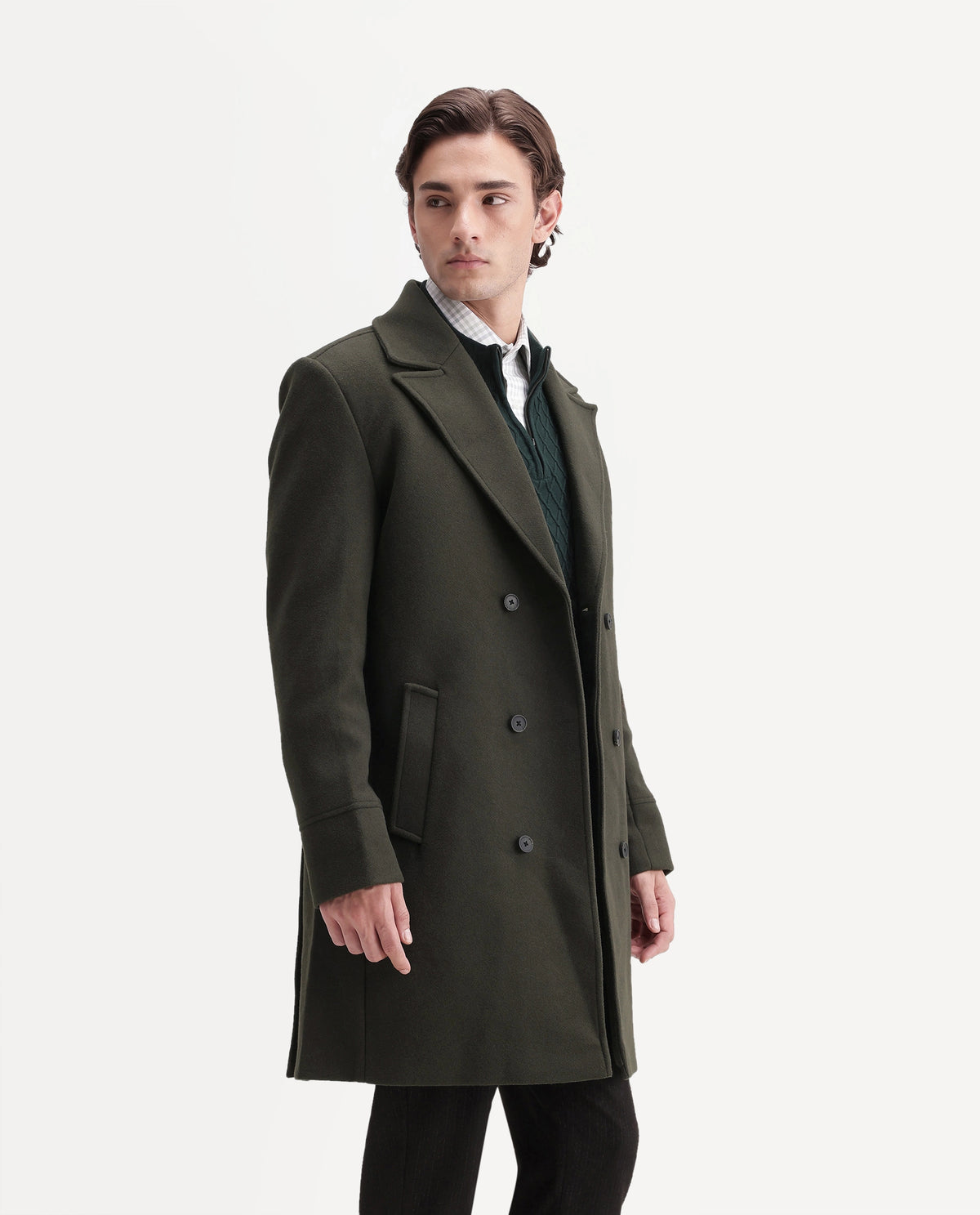 Rare Rabbit Men's Ryan Olive Polyester Blend Lapel Neck Button Regular Plain Jacket