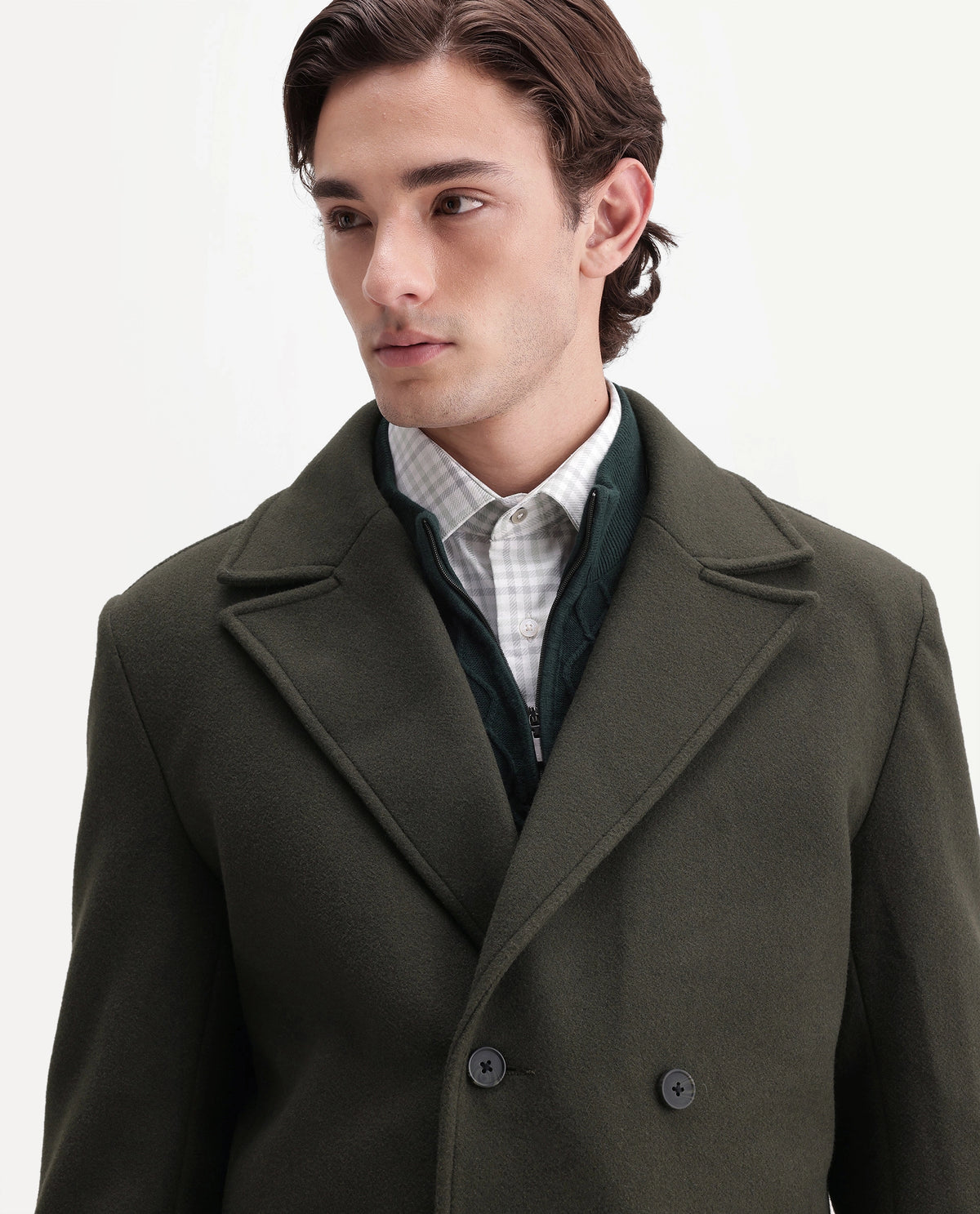 Rare Rabbit Men's Ryan Olive Polyester Blend Lapel Neck Button Regular Plain Jacket