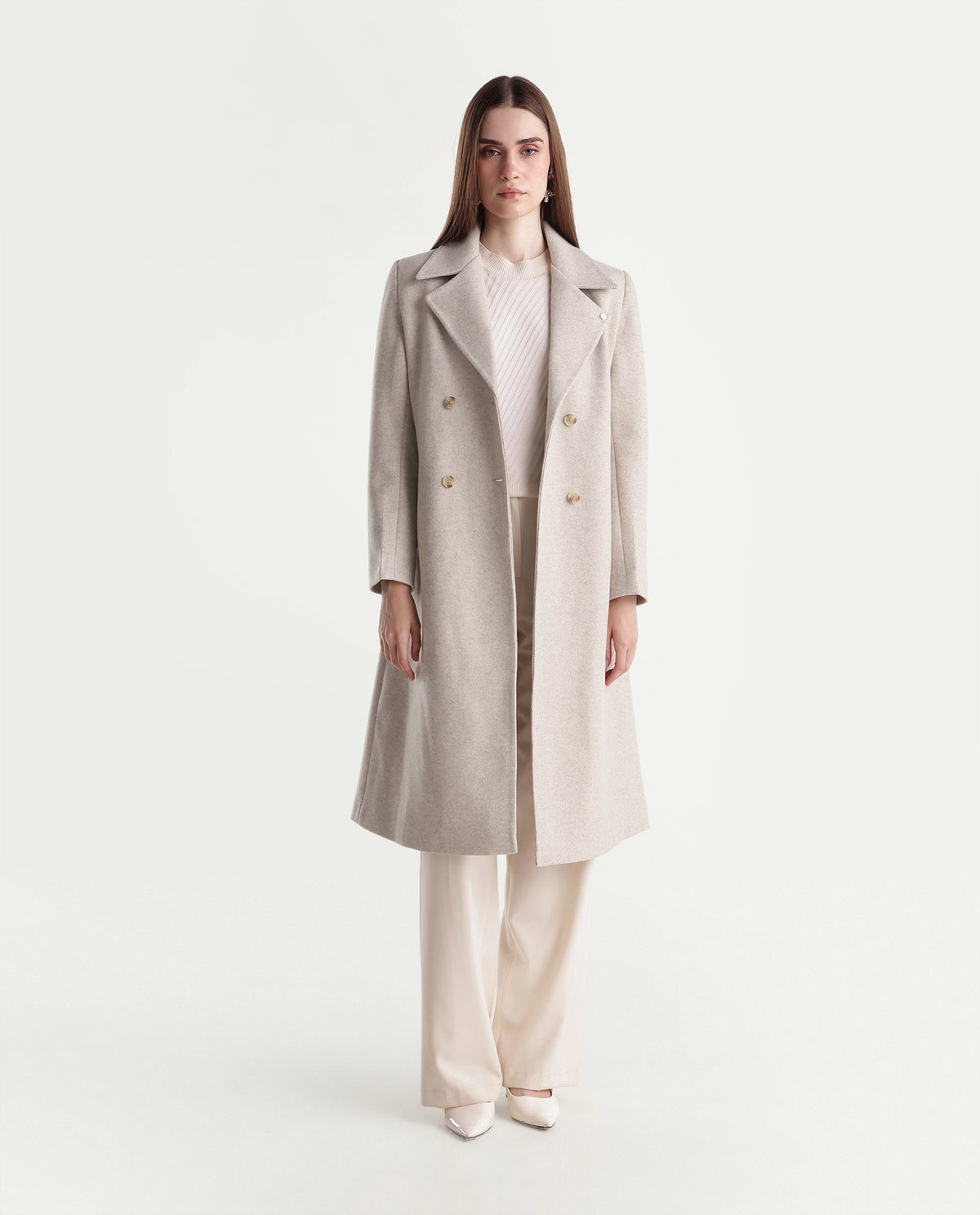 Rareism Women's Kerest Beige Polyester Blend Lapel Neck Regular Plain Coat - image 2