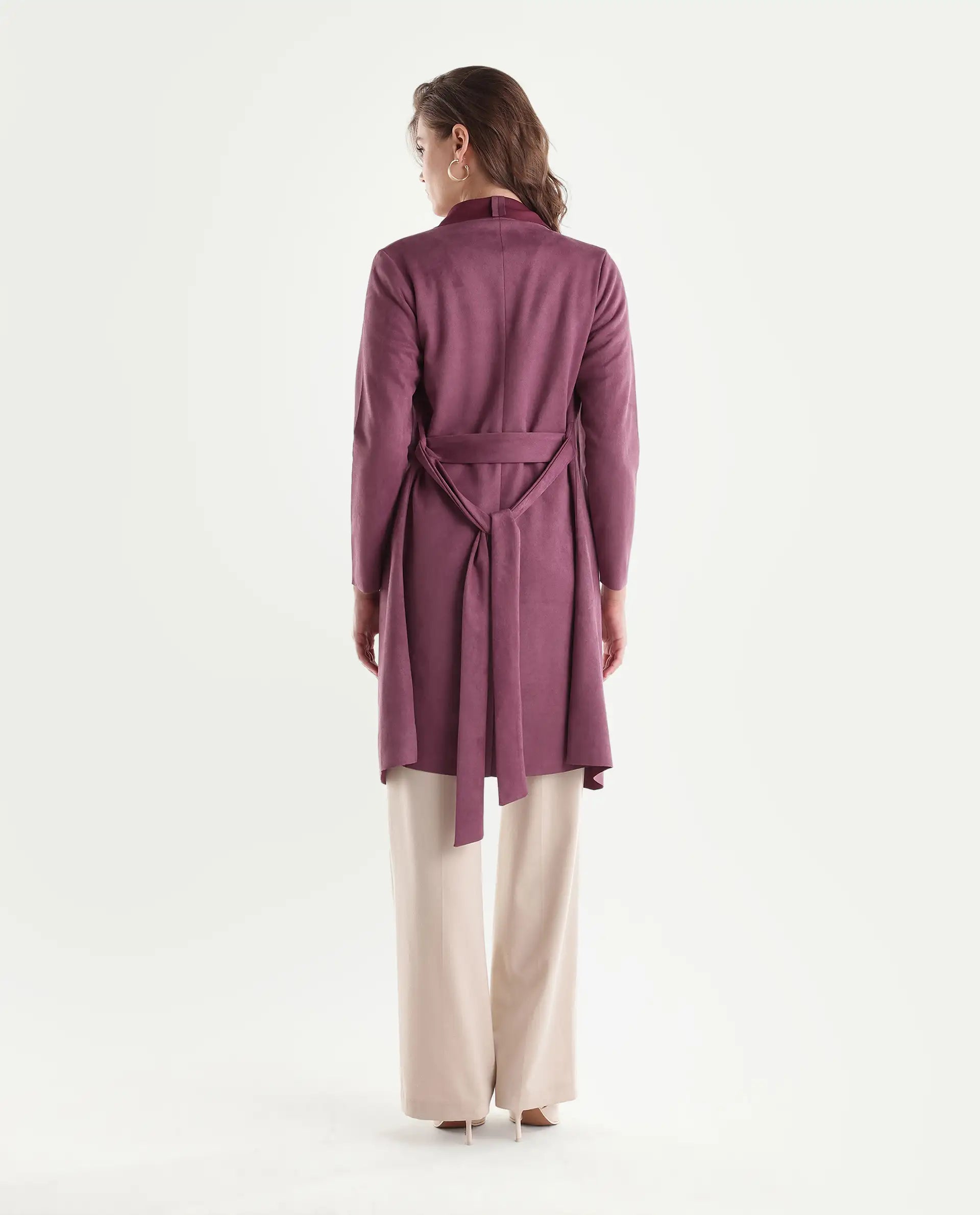 Rareism Women's Palmeraw26 Dark Pink Polyester Blend Waterfall Relaxed Plain Coat