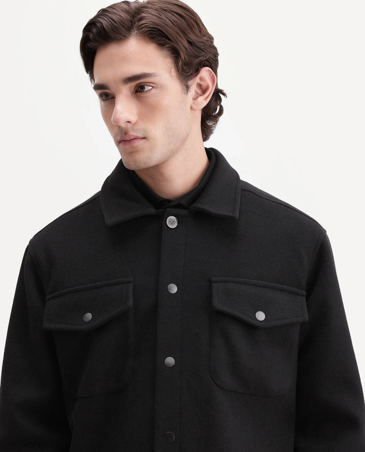 Rare Rabbit Men's Tweedo-26 Black Polyester Spread Collar Snap Regular Plain Jacket