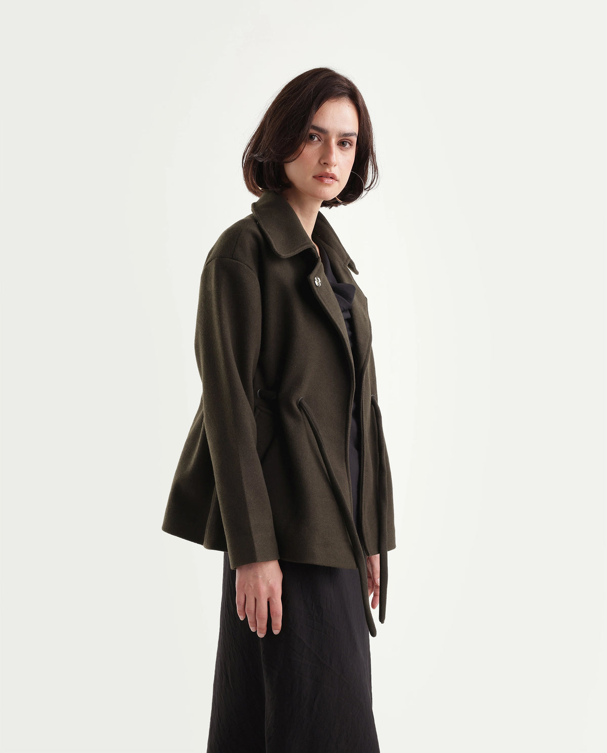Rareism Women's Nittizaw26 Olive Polyester Blend Lapel Neck Snap Button Regular Plain Jacket - image 4